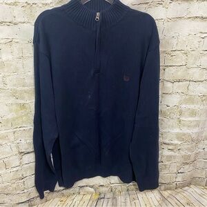 Chaps Navy Blue Cotton 1/4 Zip Mock Neck Pullover Sweater